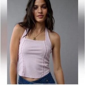 NWT AE Lavender Ribbed Halter Tank Top with lace details